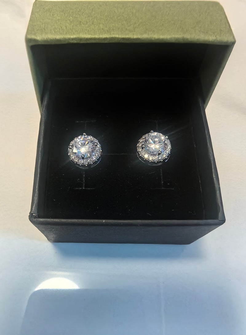 أقراط أذن نسائية فاخرة مرصعة بالكامل بالألماس على شكل حقيبة مستديرة، إكسسوارات مبيع ساخن في البث المباشر للنساء، مطلي بالفضة - Image 5